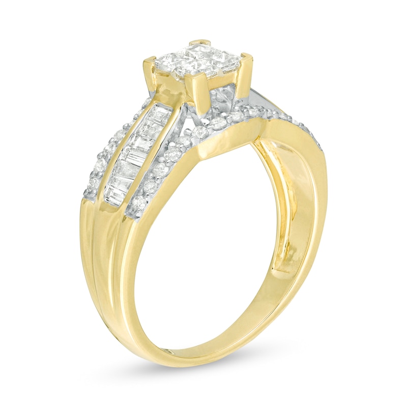 1 CT. T.W. Quad Princess-Cut Diamond Multi-Row Engagement Ring 10K Gold