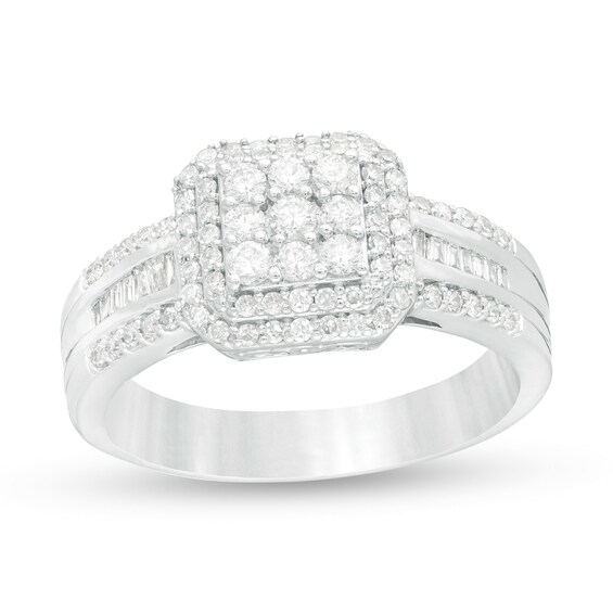 1/2 CT. T.W. Composite Diamond Double Octagonal Frame Engagement Ring in 10K White Gold 1/2 CT. T.W. Composite Diamond Double Octagonal Frame Engagement Ring in 10K White Gold