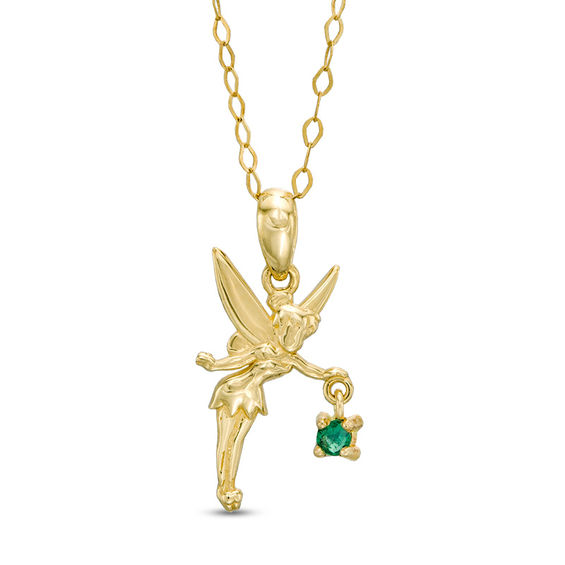 Child’s Disney Twinkle Tinker Bell Emerald Pendant in 14K Gold - 15"