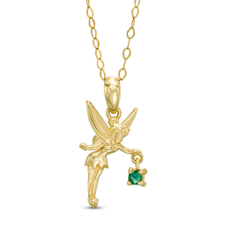Main Image 1 of Child’s Disney Twinkle Tinker Bell Emerald Pendant in 14K Gold - 15"