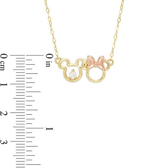 Childâs Disney Twinkle Mickey Mouse & Minnie Mouse White Sapphire Interlocking Necklace in 14K Two-Tone Gold - 15"