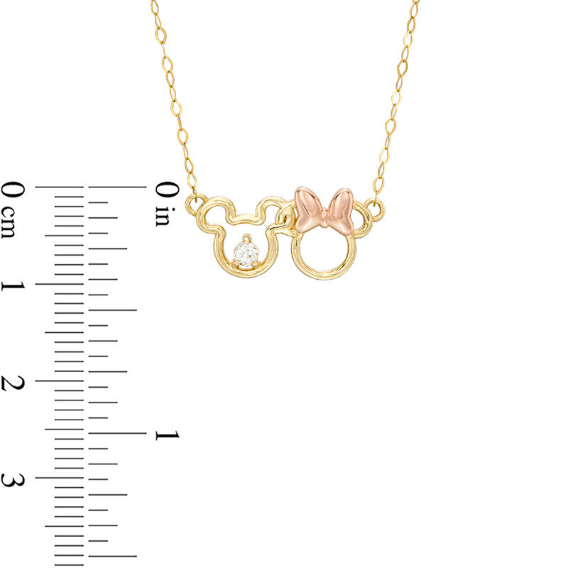 Child’s Disney Twinkle Mickey Mouse & Minnie Mouse White Sapphire Interlocking Necklace in 14K Two-Tone Gold - 15"