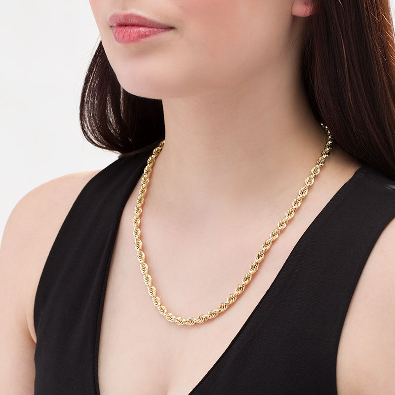 5.0mm Glitter Rope Chain Necklace in Hollow 10K Gold - 22"