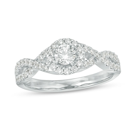 1/2 CT. T.w. Diamond Frame Twist Engagement Ring in Platinum (I/Si2)