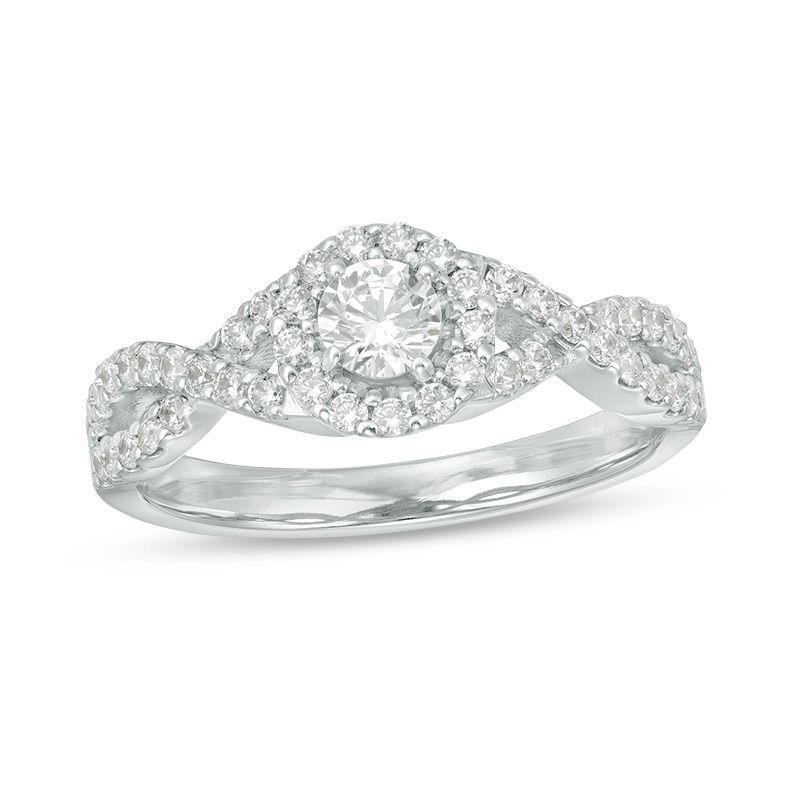 1/2 CT. T.W. Diamond Frame Twist Engagement Ring in Platinum (I/SI2)