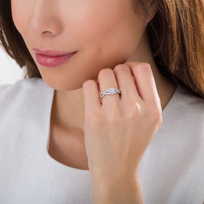 Main Image 2 of 1/2 CT. T.W. Diamond Frame Twist Engagement Ring in Platinum (I/SI2)