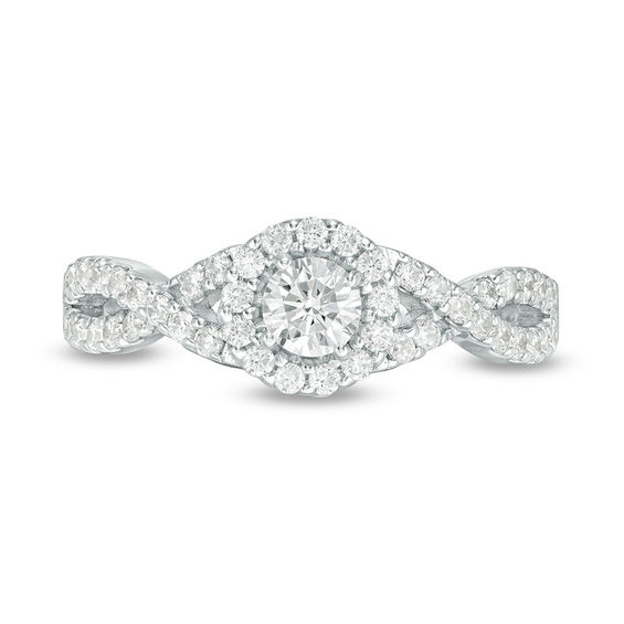 1/2 CT. T.w. Diamond Frame Twist Engagement Ring in Platinum (I/Si2)
