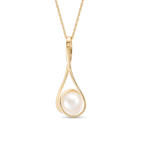 ImperialÂ® 9.5-10.0mm Freshwater Cultured Pearl Swirl Frame Open Drop Pendant in 14K Gold