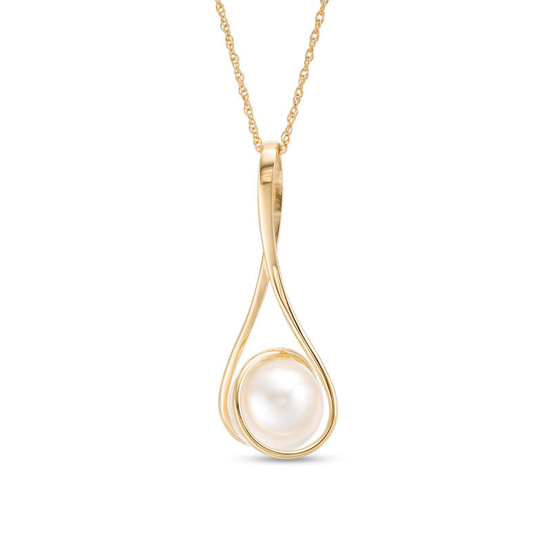 Main Image 1 of IMPERIAL® 9.5-10.0mm Freshwater Cultured Pearl Swirl Frame Open Drop Pendant in 14K Gold