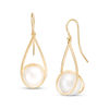 Thumbnail Image 1 of IMPERIAL® 9.5-10.0mm Freshwater Cultured Pearl Swirl Frame Open Teardrop Earrings in 14K Gold