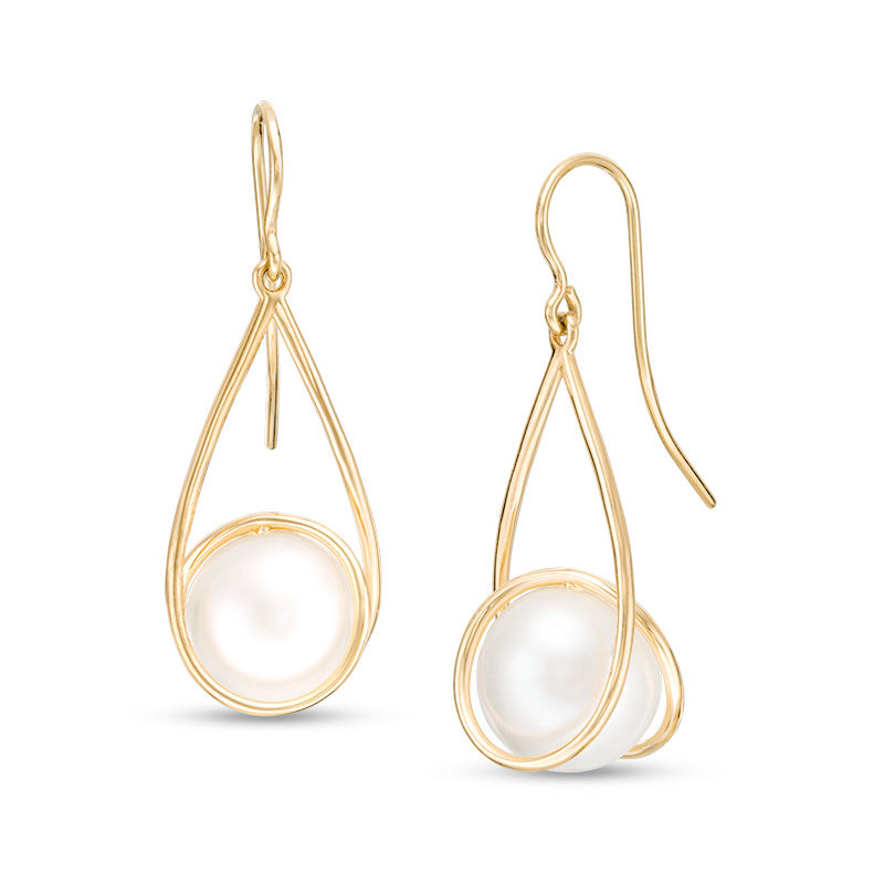 IMPERIAL® 9.5-10.0mm Cultured Freshwater Pearl Swirl Frame Open Teardrop Earrings in 14K Gold