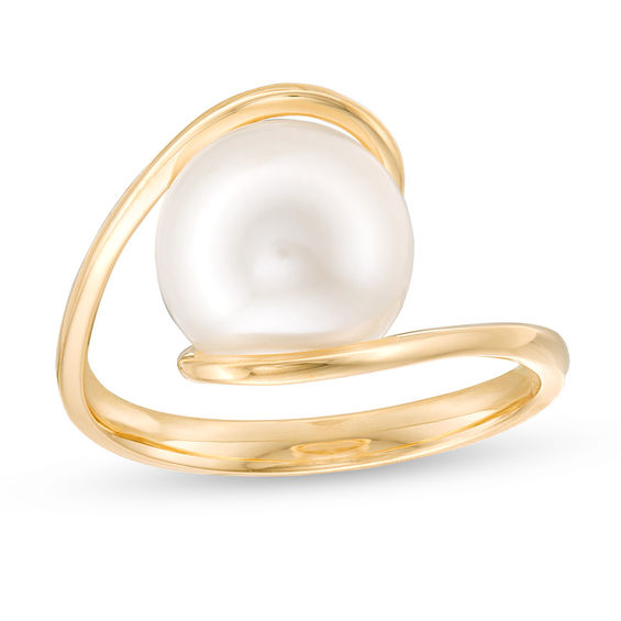 ImperialÂ® 9.5-10.0mm Cultured Freshwater Pearl Swirl Bypass Ring in 14K Gold