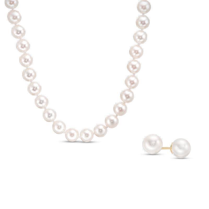 IMPERIAL® 6.5-7.0mm Akoya Cultured Pearl Strand Necklace and Stud Earrings Set with 14K Gold Clasp