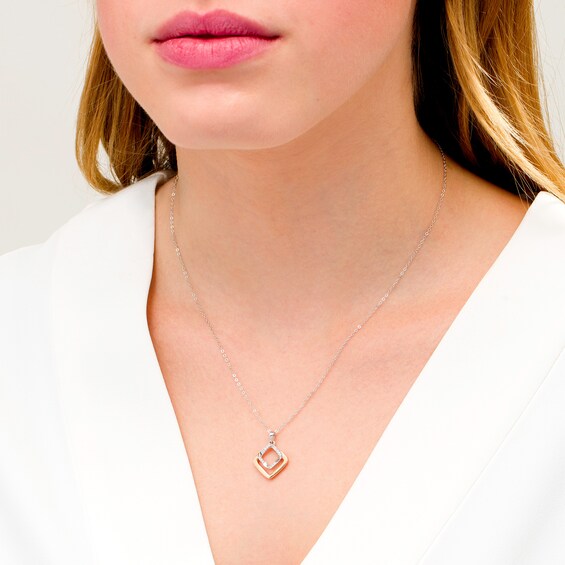 1/20 CT. T.W. Diamond Double Open Square Pendant in 10K Two-Tone Gold 1/20 CT. T.W. Diamond Double Open Square Pendant in 10K Two-Tone Gold