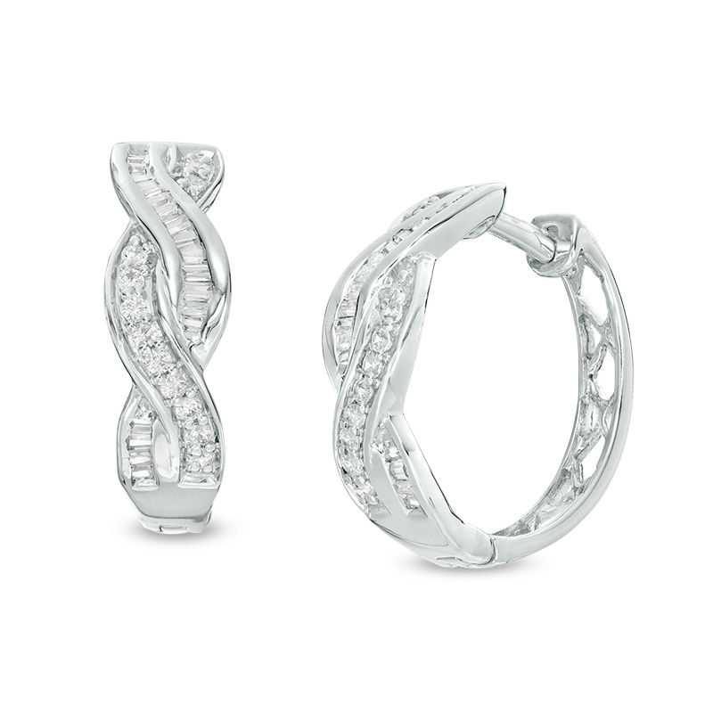 Main Image 1 of 1/2 CT. T.W. Diamond Twist Hoop Earrings in Sterling Silver