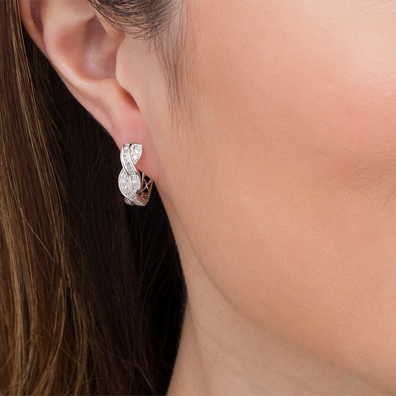 Main Image 2 of 1/2 CT. T.W. Diamond Twist Hoop Earrings in Sterling Silver