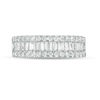 Thumbnail Image 3 of 1 CT. T.W. Baguette and Round Diamond Triple-Row Ring in 10K White Gold