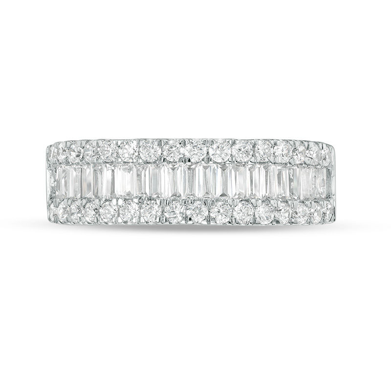 1 CT. T.W. Baguette and Round Diamond Triple-Row Ring in 10K White Gold