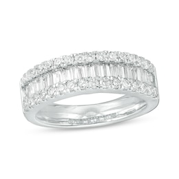 1 CT. T.W. Baguette and Round Diamond Triple-Row Ring in 10K White Gold