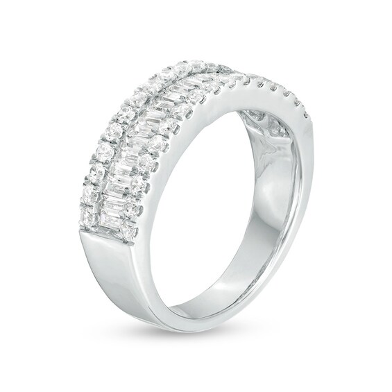 1 CT. T.w. Baguette and Round Diamond Triple-Row Ring in 10K White Gold