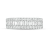 Thumbnail Image 4 of 1 CT. T.W. Baguette and Round Diamond Triple-Row Ring in 10K White Gold