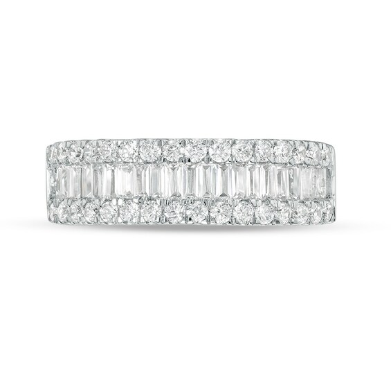 1 CT. T.w. Baguette and Round Diamond Triple-Row Ring in 10K White Gold