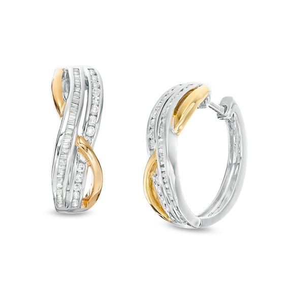 1/2 CT. T.w. Diamond Double Row Twist Hoop Earrings in 10K Two-Tone Gold