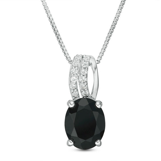 Oval Onyx and White Topaz Multi-Row Pendant in Sterling Silver Oval Onyx and White Topaz Multi-Row Pendant in Sterling Silver
