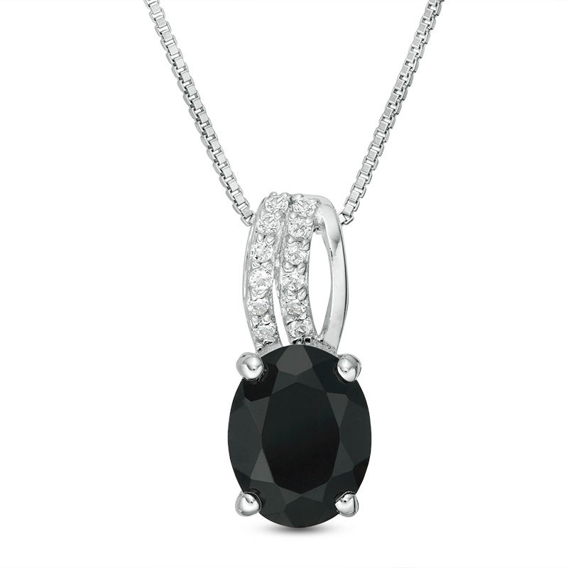 Main Image 1 of Oval Onyx and White Topaz Multi-Row Pendant in Sterling Silver