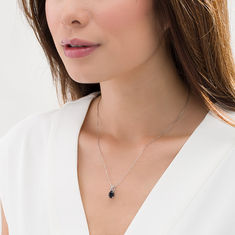 Main Image 2 of Oval Onyx and White Topaz Multi-Row Pendant in Sterling Silver