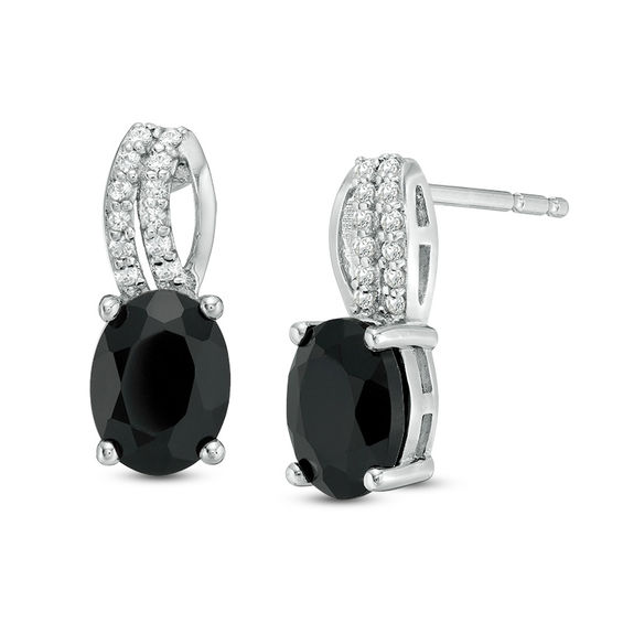 Oval Onyx and White Topaz Multi-Row Drop Earrings in Sterling Silver