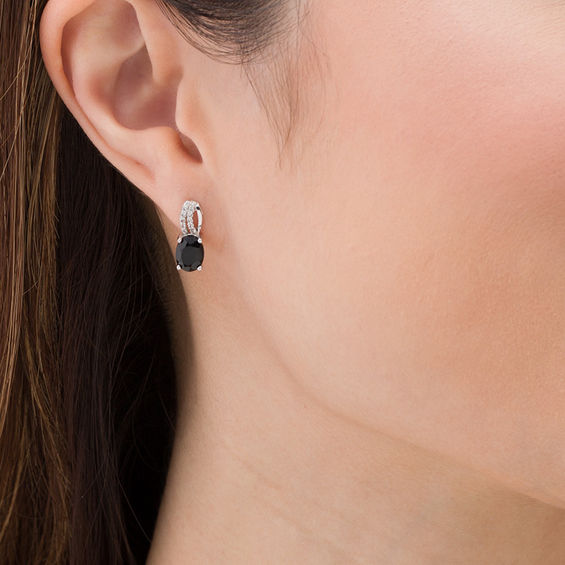 Oval Onyx and White Topaz Multi-Row Drop Earrings in Sterling Silver