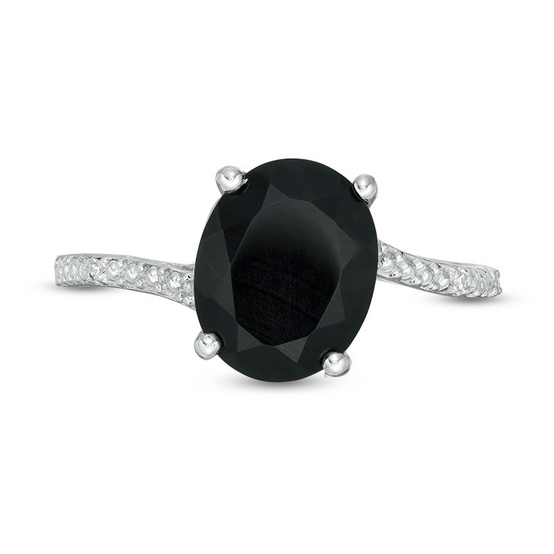 Oval Onyx and Diamond Accent Curved Bypass Ring in Sterling Silver