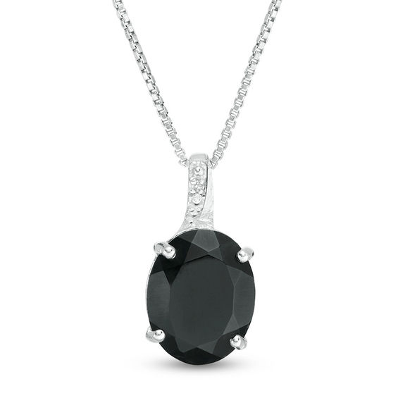 Oval Onyx and Diamond Accent Pendant in Sterling Silver