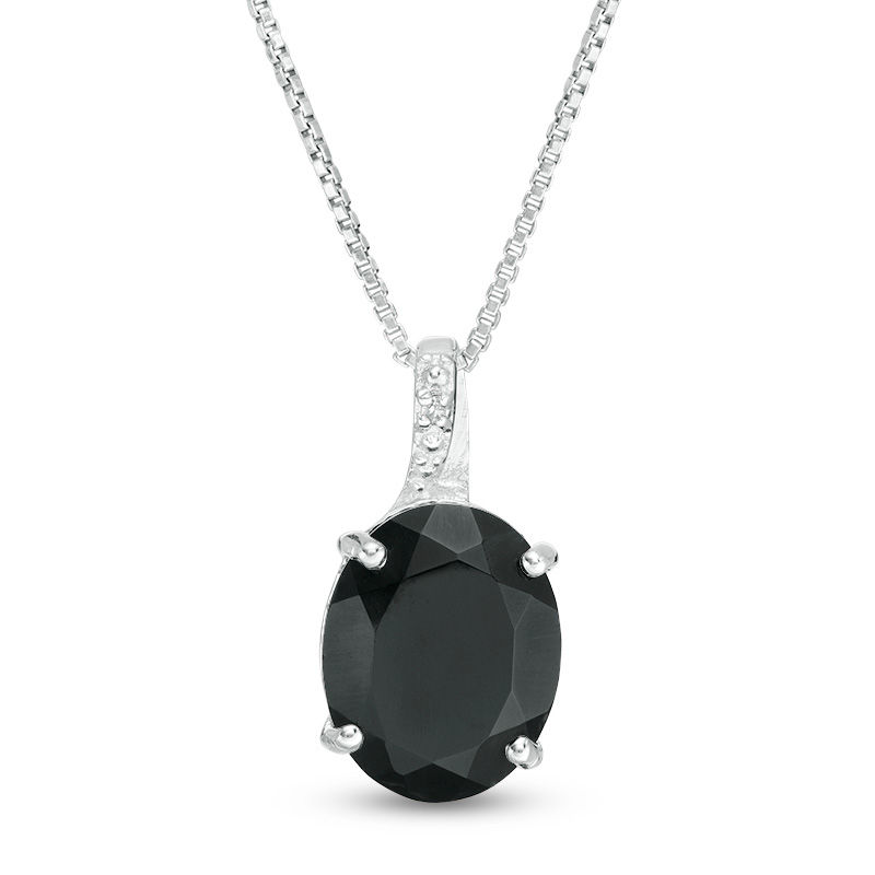 Main Image 1 of Oval Onyx and Diamond Accent Pendant in Sterling Silver