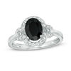 Oval Onyx and White Topaz Buckle Frame Ring in Sterling Silver