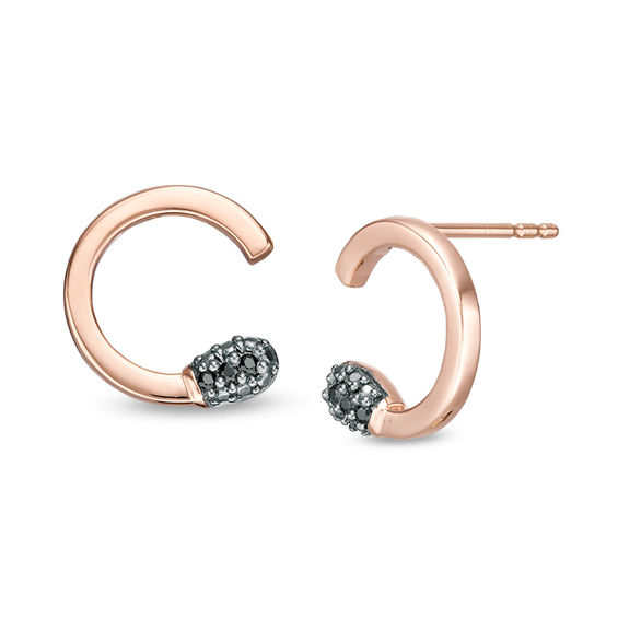 Enhanced Black Diamond Accent Matchstick Huggie Hoop Earrings in 10K