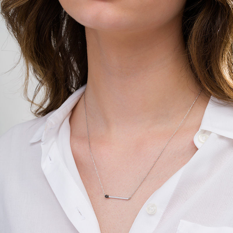 Black Diamond Accent Matchstick Necklace in Sterling Silver Zales
