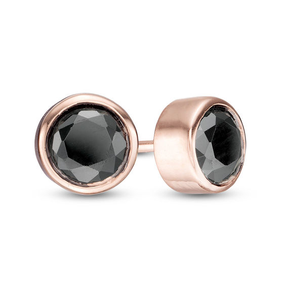 3/4 CT. T.W. Enhanced Black Diamond Bezel-Set Solitaire Stud Earrings in 10K Rose Gold 3/4 CT. T.W. Enhanced Black Diamond Bezel-Set Solitaire Stud Earrings in 10K Rose Gold