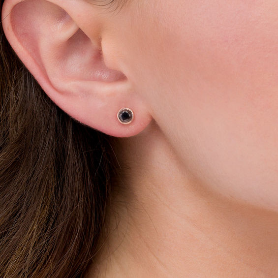 3/4 CT. T.W. Enhanced Black Diamond Bezel-Set Solitaire Stud Earrings in 10K Rose Gold 3/4 CT. T.W. Enhanced Black Diamond Bezel-Set Solitaire Stud Earrings in 10K Rose Gold