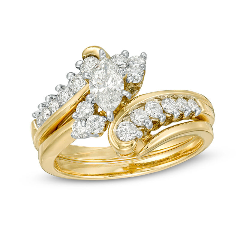 1 CT. T.W. Marquise Diamond Tri-Sides Bypass Bridal Set in 14K Gold