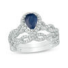 Thumbnail Image 1 of Pear-Shaped Blue Sapphire and 3/8 CT. T.W. Diamond Frame Twist Bridal Set in 14K White Gold