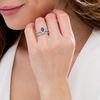 Thumbnail Image 1 of Pear-Shaped Blue Sapphire and 3/8 CT. T.W. Diamond Frame Twist Bridal Set in 14K White Gold