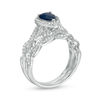 Thumbnail Image 2 of Pear-Shaped Blue Sapphire and 3/8 CT. T.W. Diamond Frame Twist Bridal Set in 14K White Gold