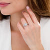 Thumbnail Image 1 of Pear-Shaped Aquamarine and 3/8 CT. T.W. Diamond Frame Double Row Bridal Set in 14K White Gold