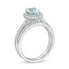 Thumbnail Image 2 of Pear-Shaped Aquamarine and 3/8 CT. T.W. Diamond Frame Double Row Bridal Set in 14K White Gold