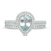 Pear-Shaped Aquamarine and 3/8 CT. T.W. Diamond Frame Double Row Bridal Set in 14K White Gold