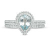 Thumbnail Image 4 of Pear-Shaped Aquamarine and 3/8 CT. T.W. Diamond Frame Double Row Bridal Set in 14K White Gold