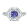 Thumbnail Image 4 of Cushion-Cut Tanzanite and 1/2 CT. T.W. Diamond Double Frame Split Shank Ring in 14K White Gold