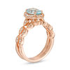 Thumbnail Image 3 of Oval Aquamarine and 1/3 CT. T.W. Diamond Petal Frame Vintage-Style Bridal Set in 14K Rose Gold